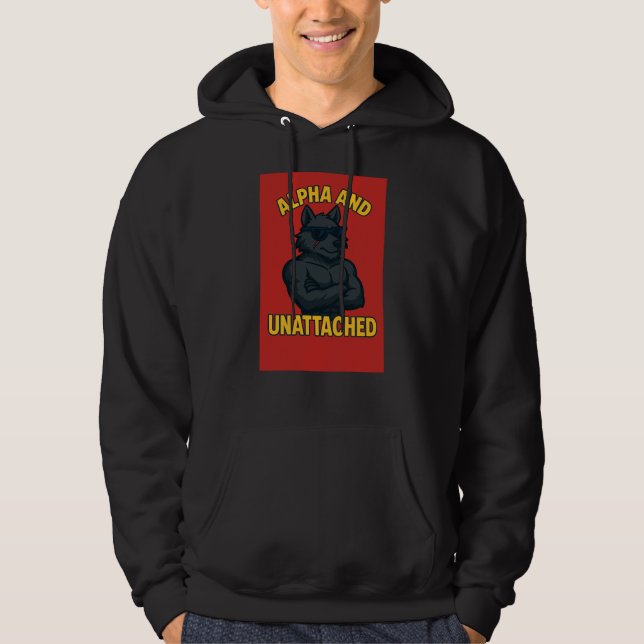 Alpha and Unattached | Funny Wolf Cartoon Hoodie (Vorderseite)