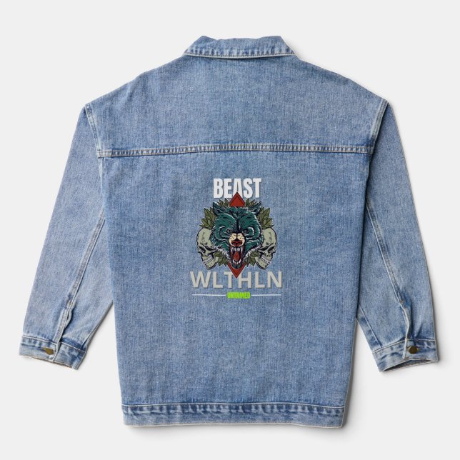 Alpha Beast _ Untamed Wolf Streetwear Fearless  Jeansjacke (Rückseite)