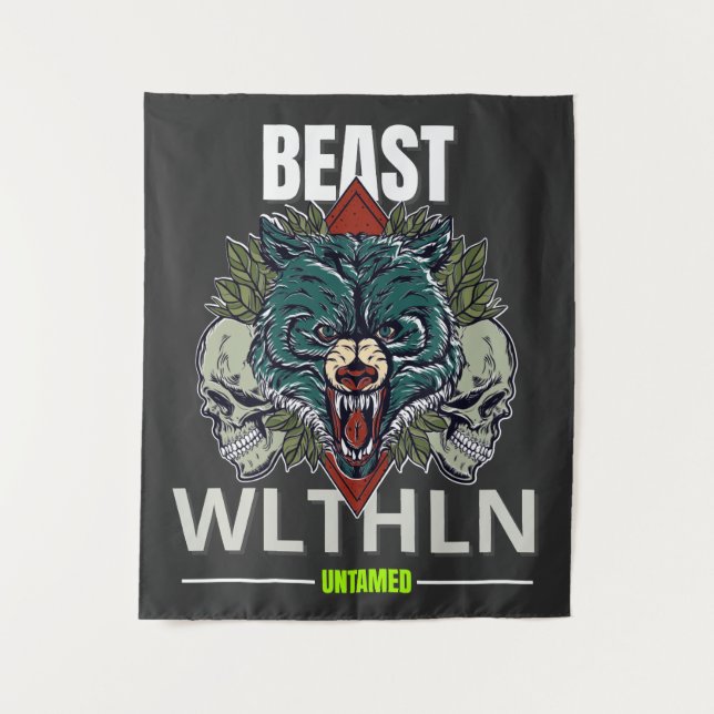 Alpha Beast _ Untamed Wolf Streetwear Fearless  Wandteppich (Vorderseite)