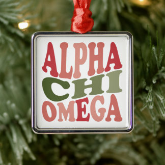 Alpha Chi Omega Groovy Retro gestapeltes Grafikdes Ornament Aus Metall