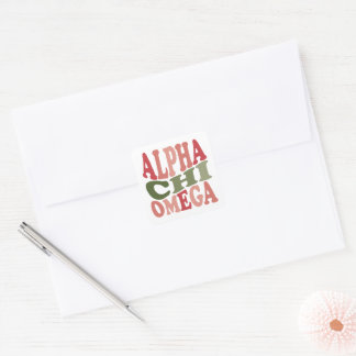 Alpha Chi Omega Groovy Retro gestapeltes Grafikdes Quadratischer Aufkleber