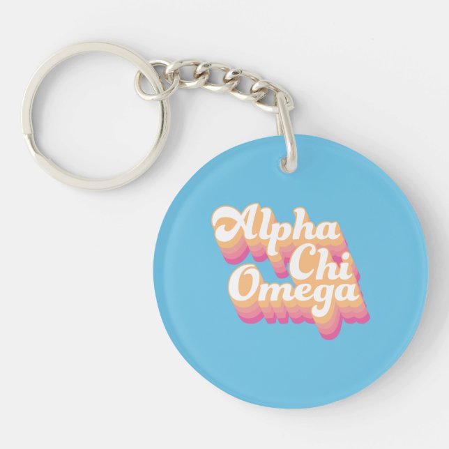 Alpha Chi Omega | Groovy Schrift Schlüsselanhänger (Vorderseite)