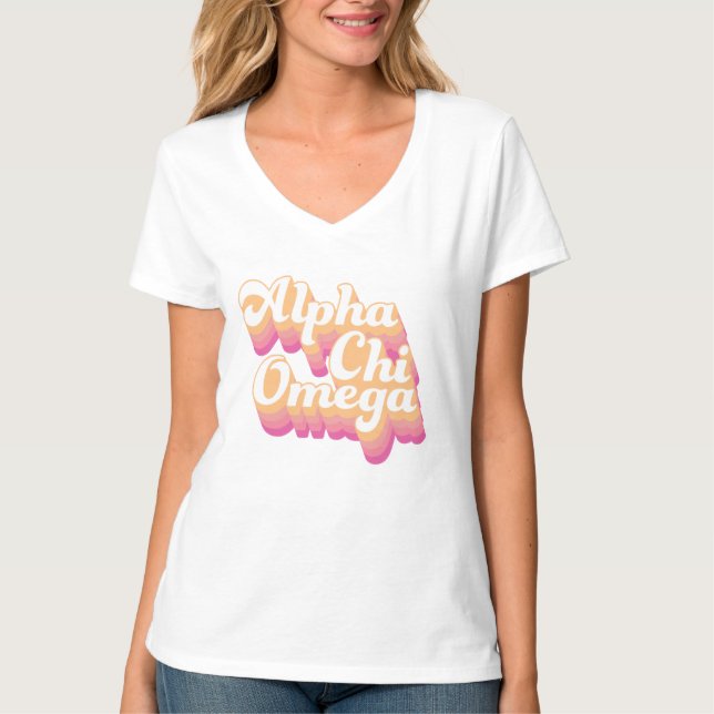 Alpha Chi Omega | Groovy Schrift T-Shirt (Vorderseite)