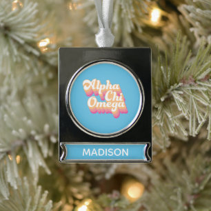 Alpha Chi Omega  Groovy Script Banner-Ornament Silber