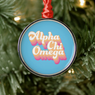 Alpha Chi Omega   Groovy Script Ornament Aus Metall