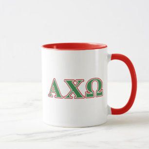 Alpha Chi Omega Grüne und Rote Buchstaben Tasse