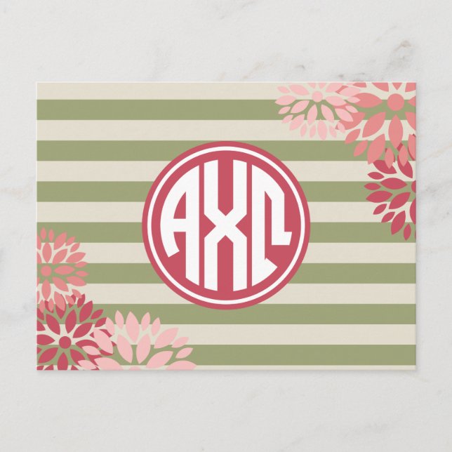 Alpha Chi Omega | Monogramm Streifenmuster Postkarte (Vorderseite)