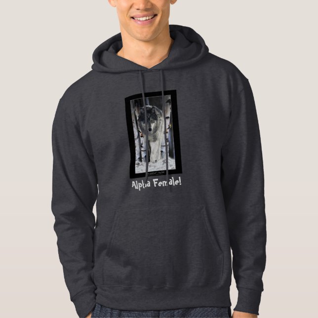 ALPHA FEMALE III ~ Gray Wolf & Trees Hoodie (Vorderseite)