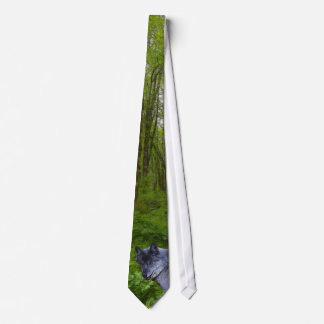 Alpha Male Gray Wolf & Forest Wildlife Necktie Krawatte (Vorderseite)