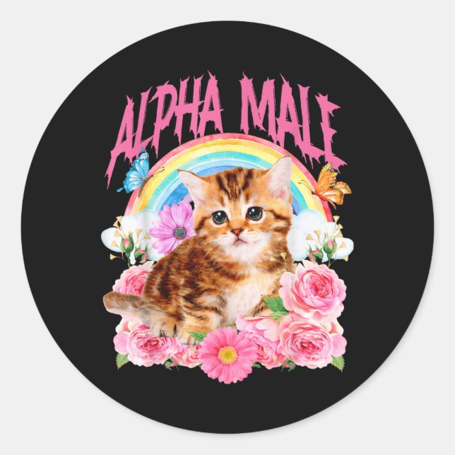 Alpha-Männchen Lustige Katze Kätzchen Regenbogen F Runder Aufkleber (Vorderseite)