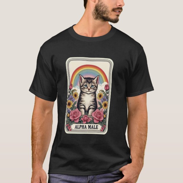 Alpha-Männchen Lustige Katze Regenbogen Blumen T-Shirt (Vorderseite)