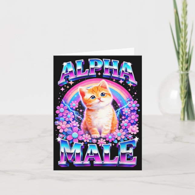 Alpha-Männchen Lustiges Kätzchen Regenbogen Blumen Karte (Vorderseite)