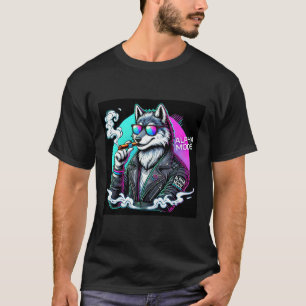 Alpha Mode Cyberpunk Wolf T - Shirt Neon Streetwea