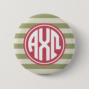 Alpha Monogramm-Streifen-Muster Chi-Omegas   Button