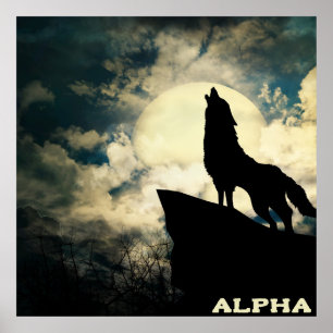 Alpha Wolf Howling am Vollmond Poster