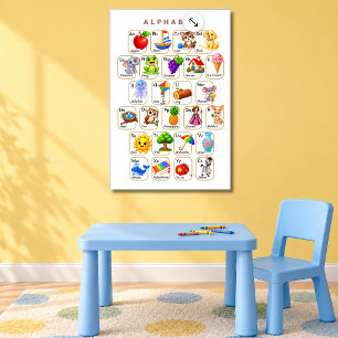 Alphabet A bis Z Tiere und Objekte Kinder Poster