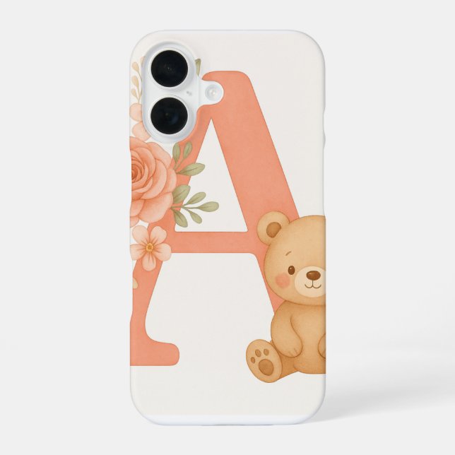 Alphabet A Floral Bear Phone Case iPhone 16 Hülle (Rückseite)
