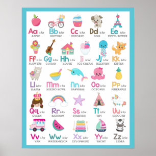 Alphabet A to Z Kids Baby Kinderzimmer auf Blue Poster