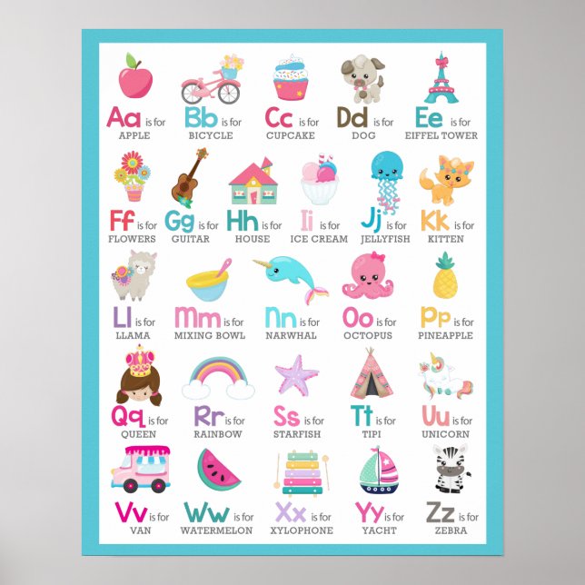 Alphabet A to Z Kids Baby Kinderzimmer auf Blue Poster (Vorne)