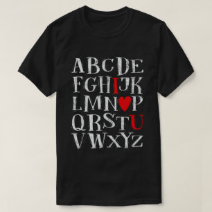 Alphabet ABC Herz Liebe Valentinstag Lehrer T-Shirt