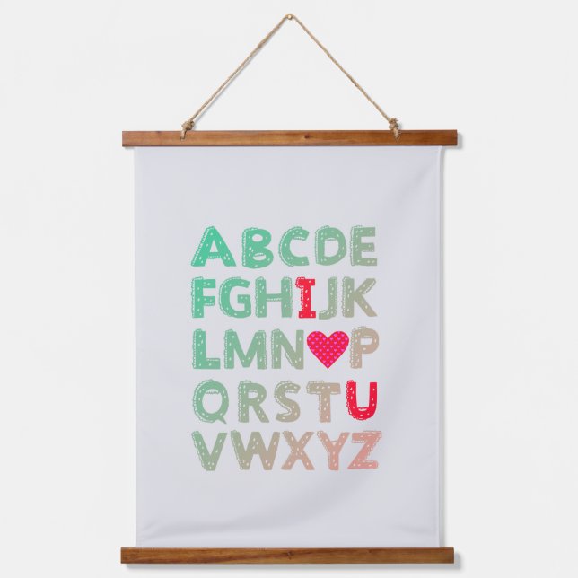 Alphabet ABC I Liebe Sie Einzigartiger Valentinsta Wandteppich Mit Holzrahmen (Vorderseite)