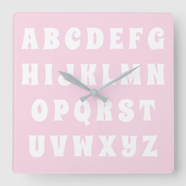 Alphabet Abc Muster Rosa Kinderzimmer Kinderzimmer Quadratische Wanduhr (Vorderseite)