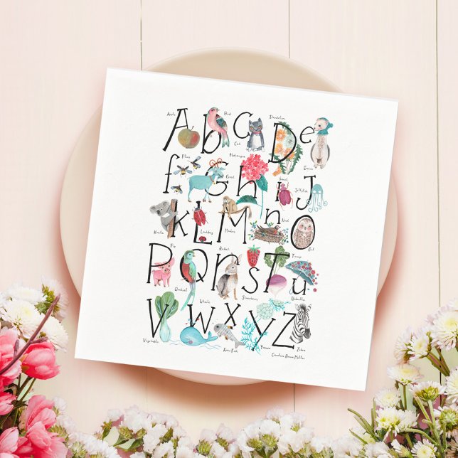 Alphabet ABC Storybook Kinder Babydusche Serviette (Alphabet ABC storybook kids baby shower Napkins)