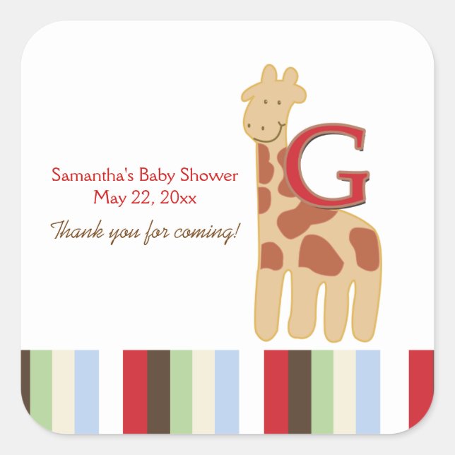 Alphabet ABC Suppe (Giraffe) SQUARE Gefälligkeitsa Quadratischer Aufkleber (Vorderseite)