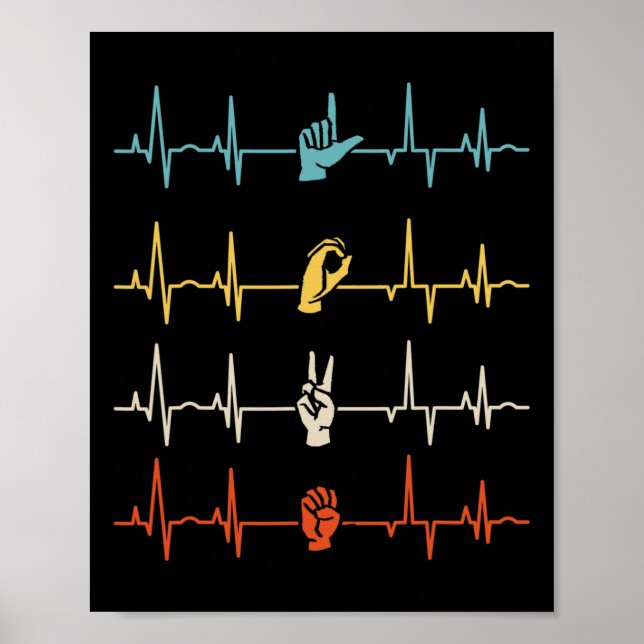 Alphabet American Sing Language Asl Teacher Heartb Poster (Vorne)