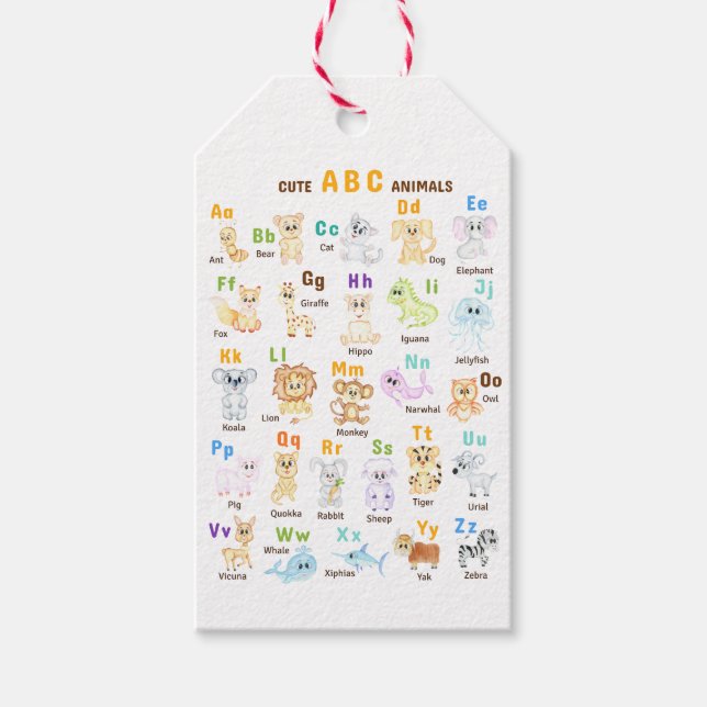 Alphabet Animal ABC Niedliche Tiere Geschenkanhänger (Vorderseite)