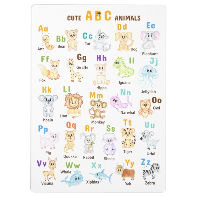 Alphabet Animal ABC Niedliche Tiere Klemmbrett (Rückseite)