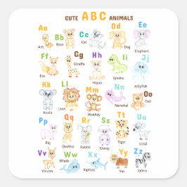Alphabet Animal ABC Niedliche Tiere Quadratischer Aufkleber