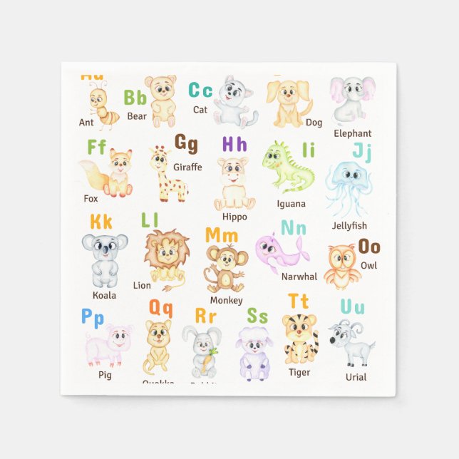 Alphabet Animal ABC Niedliche Tiere Serviette (Vorderseite)