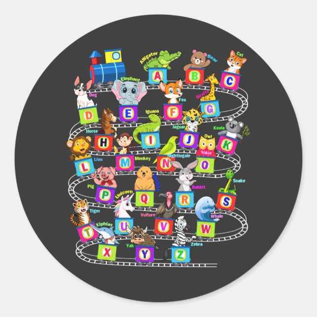 Alphabet Animal ABCs Learning Runder Aufkleber (Vorderseite)