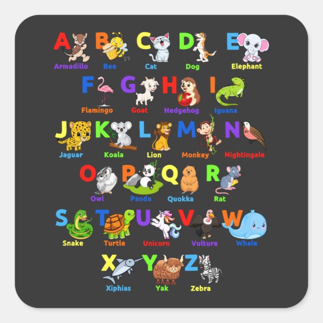 Alphabet Animal ABCs Learning Square Sticker (Vorderseite)