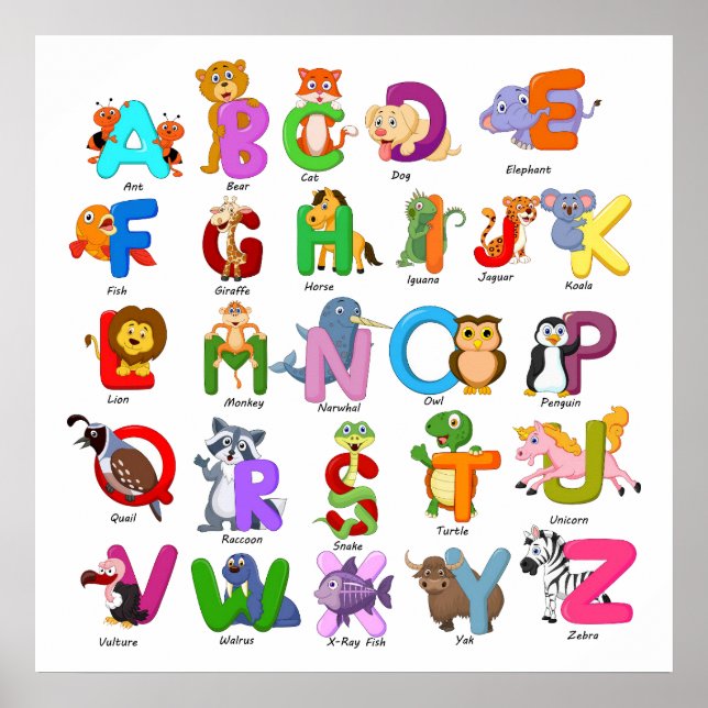 Alphabet Animal Clipart Kindererziehung Poster (Vorne)