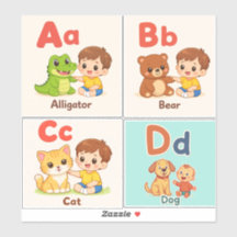 Alphabet Animals Sticker Sheet A–D