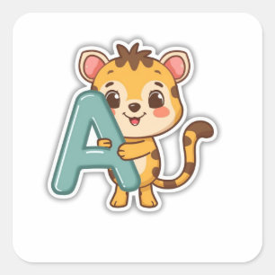 Alphabet-Aufkleber – A mit Alligator Quadratischer Aufkleber