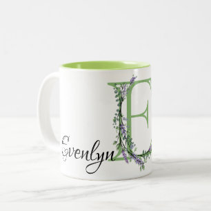 Alphabet Brief E Lavender Eucalyptus mit Monogramm Zweifarbige Tasse