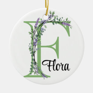 Alphabet Brief F, Aquarelllavender botanisch Keramik Ornament