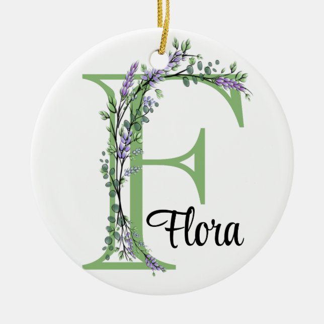 Alphabet Brief F, Aquarelllavender botanisch Keramik Ornament (Vorne)