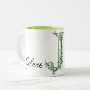 Alphabet Brief J, Aquarelllavender botanisch Zweifarbige Tasse
