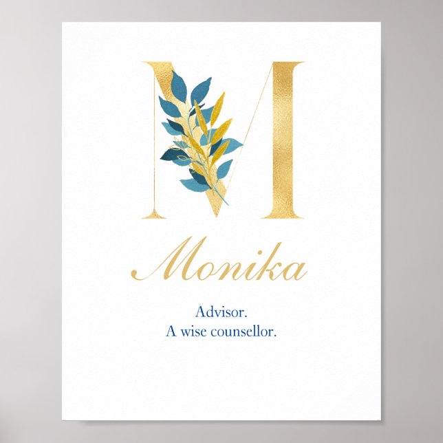 Alphabet Brief M Wall Poster Name und Bedeutung (Vorne)