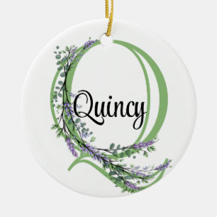 Alphabet Brief Q, Aquarelllavender botanisch Keramik Ornament