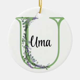 Alphabet Brief U, Aquarelllavender botanisch Keramik Ornament
