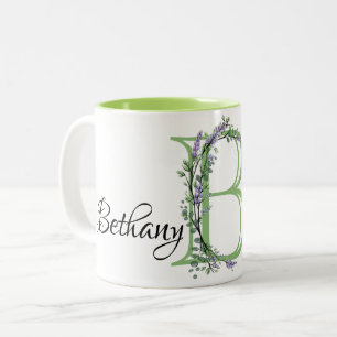 Alphabet Buchstabe B, Aquarelllavender botanisch Zweifarbige Tasse