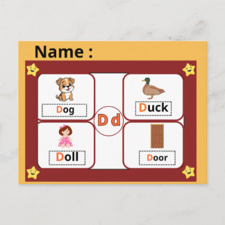 Alphabet Buchstabe D Lernkarte für Kinder Postkarte