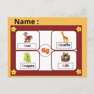 Alphabet Buchstabe G Lernkarte für Kinder  Postkarte