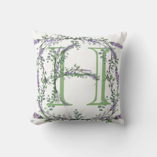 Alphabet Buchstabe H, Aquarelllavender botanisch Kissen
