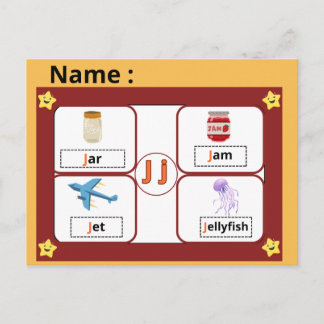 Alphabet Buchstabe J Lernkarte für Kinder Postkarte